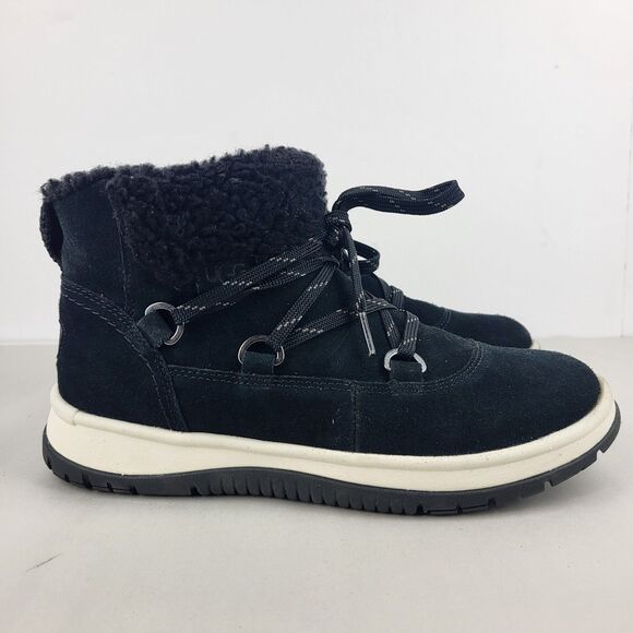 UGG Lakesider Heritage Black Suede Lace Up Mid Top Winter Boots 6.5 - Picture 4 of 11